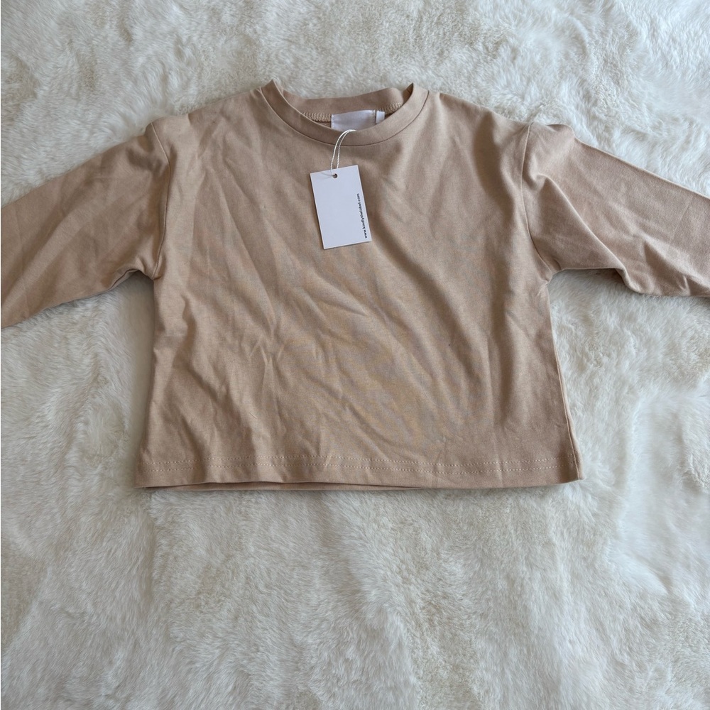 Tan Long Sleeve Tee with Relaxed Fit